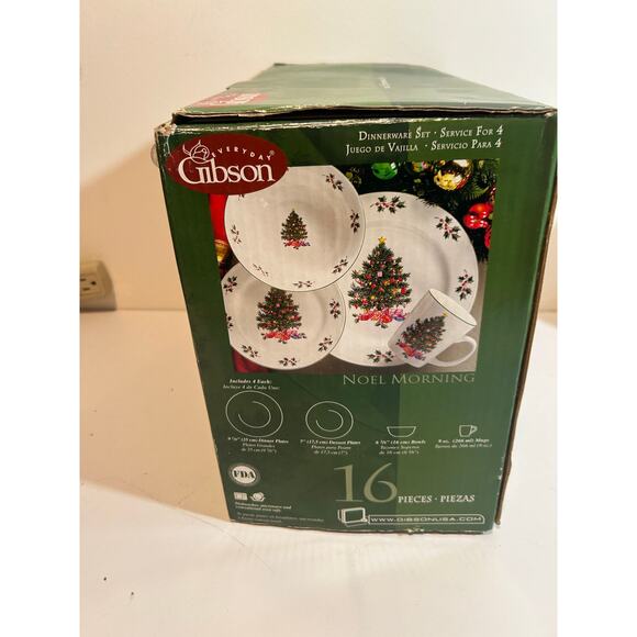 Gibson Noel Morning Christmas 16 Piece Stoneware Set Dinner Plates Bowls Cups - Picture 4 of 6